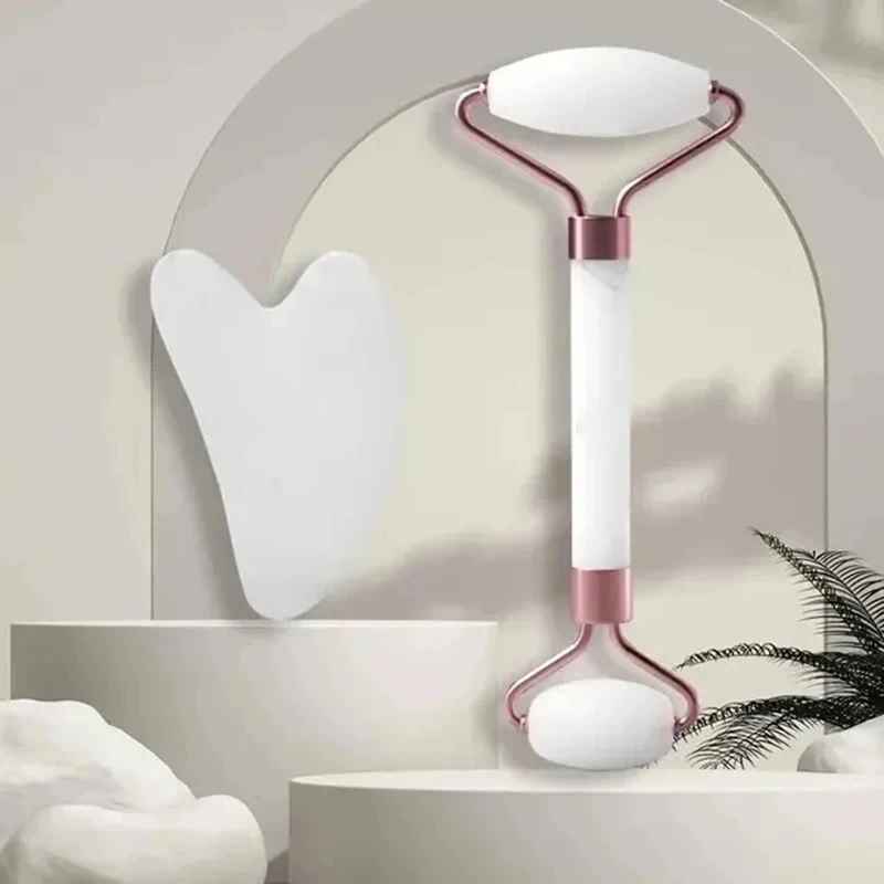 Face And Neck Massager ABS Roller Beauty Scraping Double-ended Massage Stick To Unblock And Relax Non-rose Crystal Jade