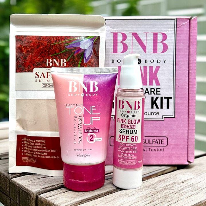 3pc Bnb Pink Glow Kit ( Toneup Facewash + Saffron Mask + Pink Glow Sunscreen)